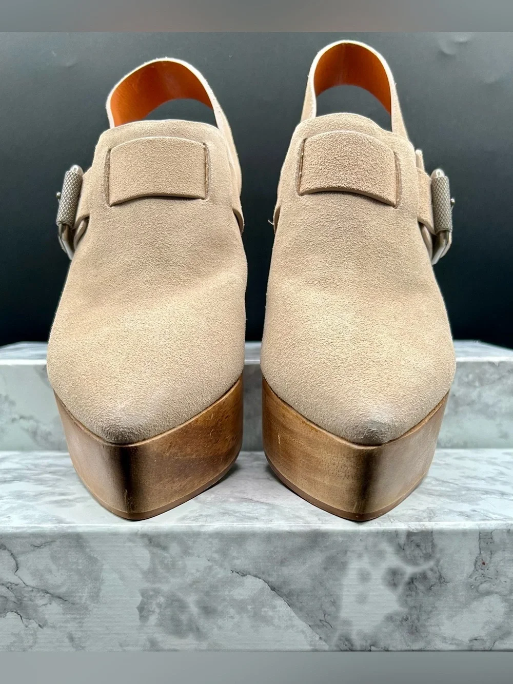 ALL SAINTS Yuki Suede Platform Clog in Brown Suede-Wooden Heel. EU size 39